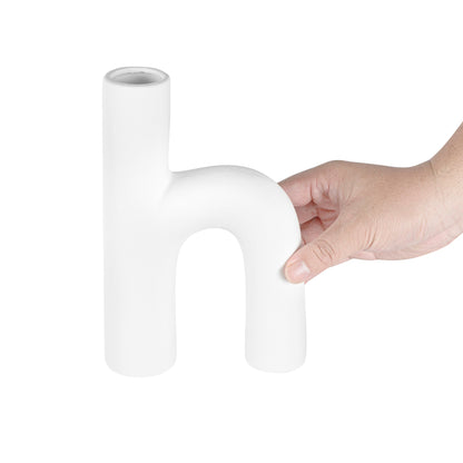 Table Art White Ceramic H-Shaped Vase - 6'' x 2 1/4'' x 9'' - 1 count box