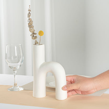 Table Art White Ceramic H-Shaped Vase - 6'' x 2 1/4'' x 9'' - 1 count box