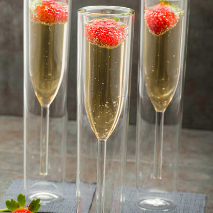 Forma Professional 4 oz Round Glass Champagne Flute - Double Wall - 2" x 2" x 9 1/4" - 10 count box