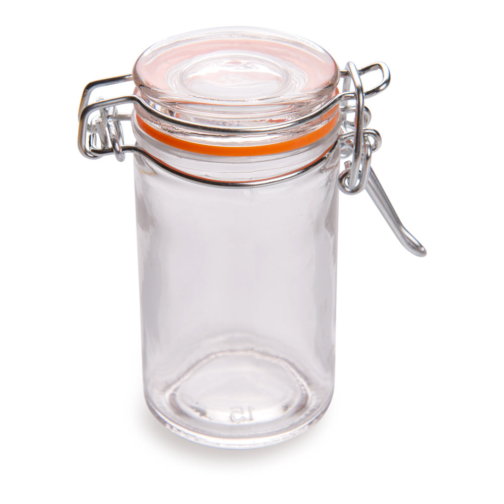 Vetri 3 oz Round Glass Nostalgic Mason Jar - with Clamp Lid - 1 3/4" x 1 3/4" x 3 1/4" - 10 count box