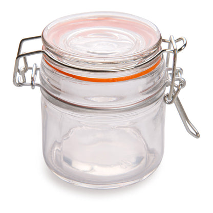 Vetri 3 oz Round Glass Wide Nostalgic Mason Jar - with Clamp Lid - 2 1/2" x 2 1/2" x 2 3/4" - 10 count box