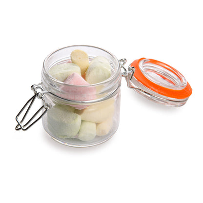 Vetri 3 oz Round Glass Wide Nostalgic Mason Jar - with Clamp Lid - 2 1/2" x 2 1/2" x 2 3/4" - 10 count box