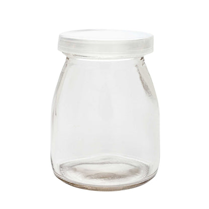 Vetri 5 oz Round Nostalgic Milk and Yogurt Glass - with Plastic Lid - 2 1/2" x 2 1/2" x 3 1/4" - 100 count box