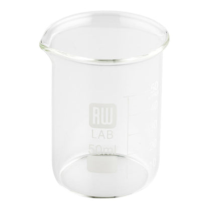 RW Lab 50 mL Glass Beaker - Borosilicate - 2" x 2" x 2 1/2" - 10 count box