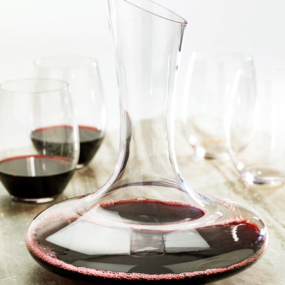 BordeauxWare 50 oz Glass Large Slanted Wine Decanter - Hand-Blown, Crystal - 8 3/4" x 8 3/4" x 10 1/4" - 1 count box