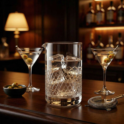 Bar Lux 30 oz Cocktail Mixing Glass - Diamond Cut Pattern, Hand-Blown, Crystal - 4 1/2" x 4" x 6 1/2" - 1 count box