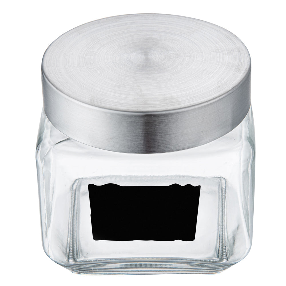 Vetri 20 oz Glass Storage Jar - with Lid, Chalkboard Label - 3 1/2" x 3 1/2" x 4 1/4" - 1 count box