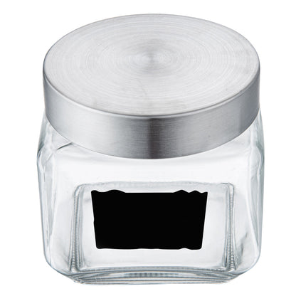 Vetri 20 oz Glass Storage Jar - with Lid, Chalkboard Label - 3 1/2" x 3 1/2" x 4 1/4" - 1 count box