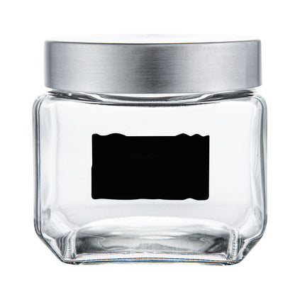 Vetri 20 oz Glass Storage Jar - with Lid, Chalkboard Label - 3 1/2" x 3 1/2" x 4 1/4" - 1 count box