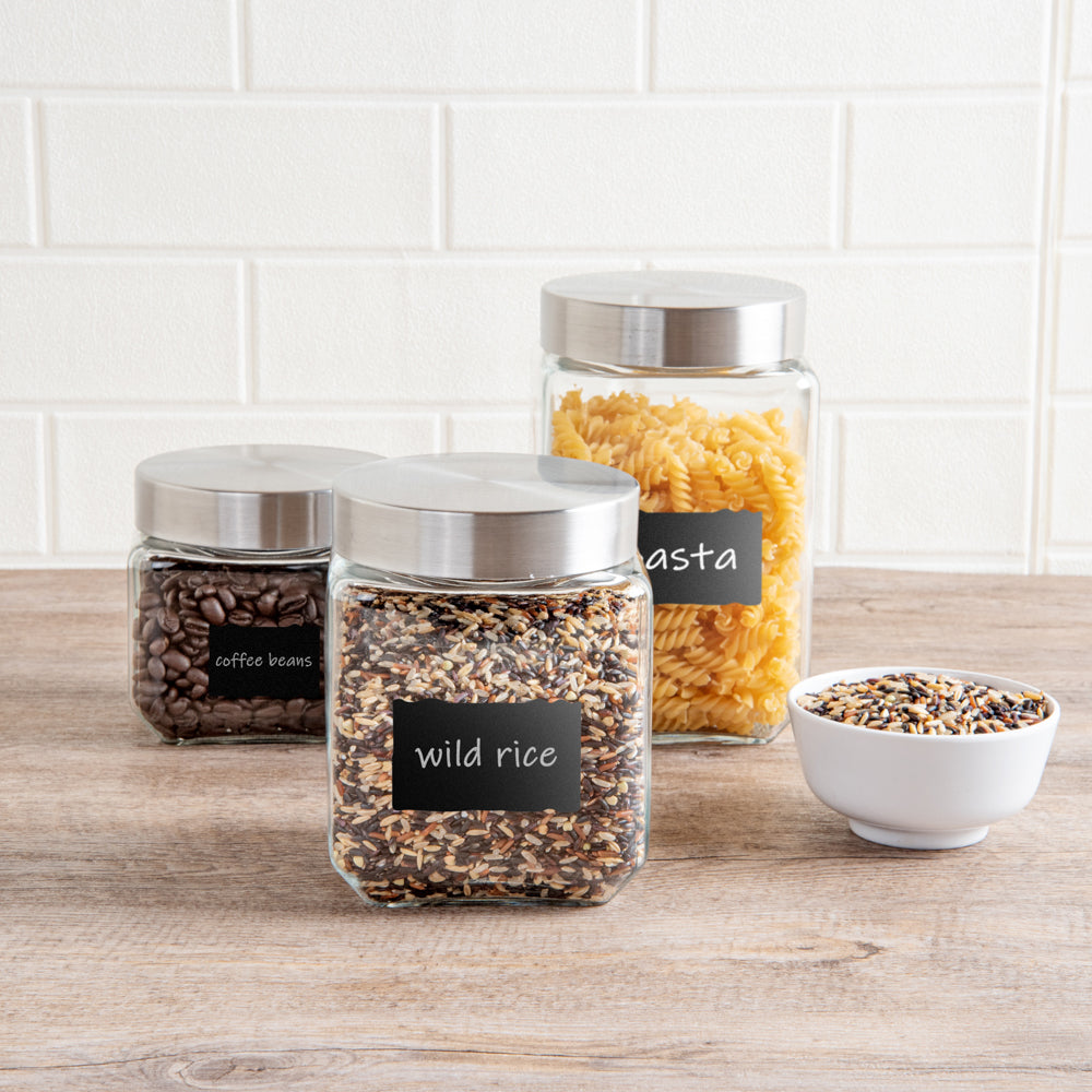 Vetri 46 oz Glass Storage Jar - with Lid, Chalkboard Label - 3 1/2" x 3 1/2" x 5 3/4" - 1 count box
