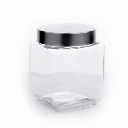 Vetri 46 oz Glass Storage Jar - with Lid, Chalkboard Label - 3 1/2" x 3 1/2" x 5 3/4" - 1 count box