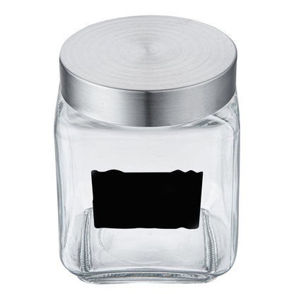 Vetri 46 oz Glass Storage Jar - with Lid, Chalkboard Label - 3 1/2" x 3 1/2" x 5 3/4" - 1 count box