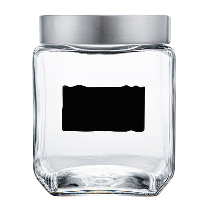 Vetri 46 oz Glass Storage Jar - with Lid, Chalkboard Label - 3 1/2" x 3 1/2" x 5 3/4" - 1 count box