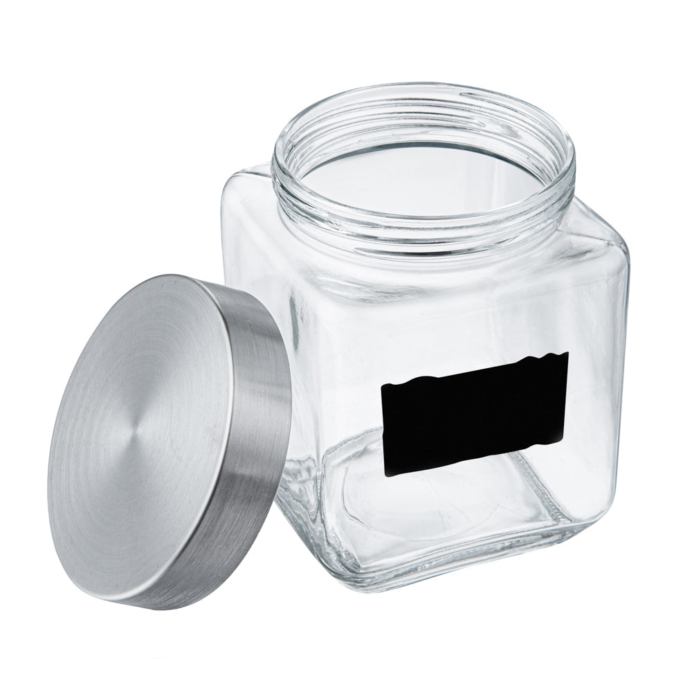 Vetri 46 oz Glass Storage Jar - with Lid, Chalkboard Label - 3 1/2" x 3 1/2" x 5 3/4" - 1 count box