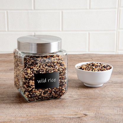 Vetri 46 oz Glass Storage Jar - with Lid, Chalkboard Label - 3 1/2" x 3 1/2" x 5 3/4" - 1 count box