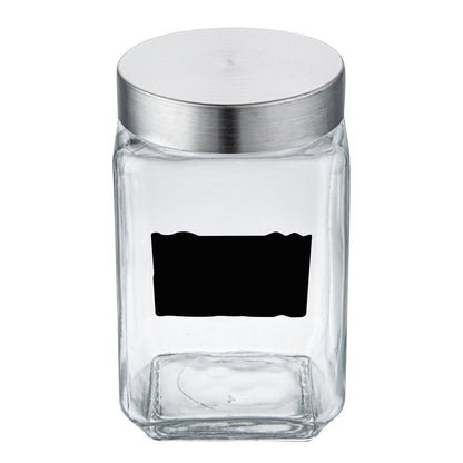 Vetri 58 oz Glass Storage Jar - with Lid, Chalkboard Label - 3 1/2" x 3 1/2" x 7 1/4" - 1 count box