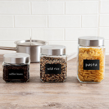 Vetri 58 oz Glass Storage Jar - with Lid, Chalkboard Label - 3 1/2" x 3 1/2" x 7 1/4" - 1 count box