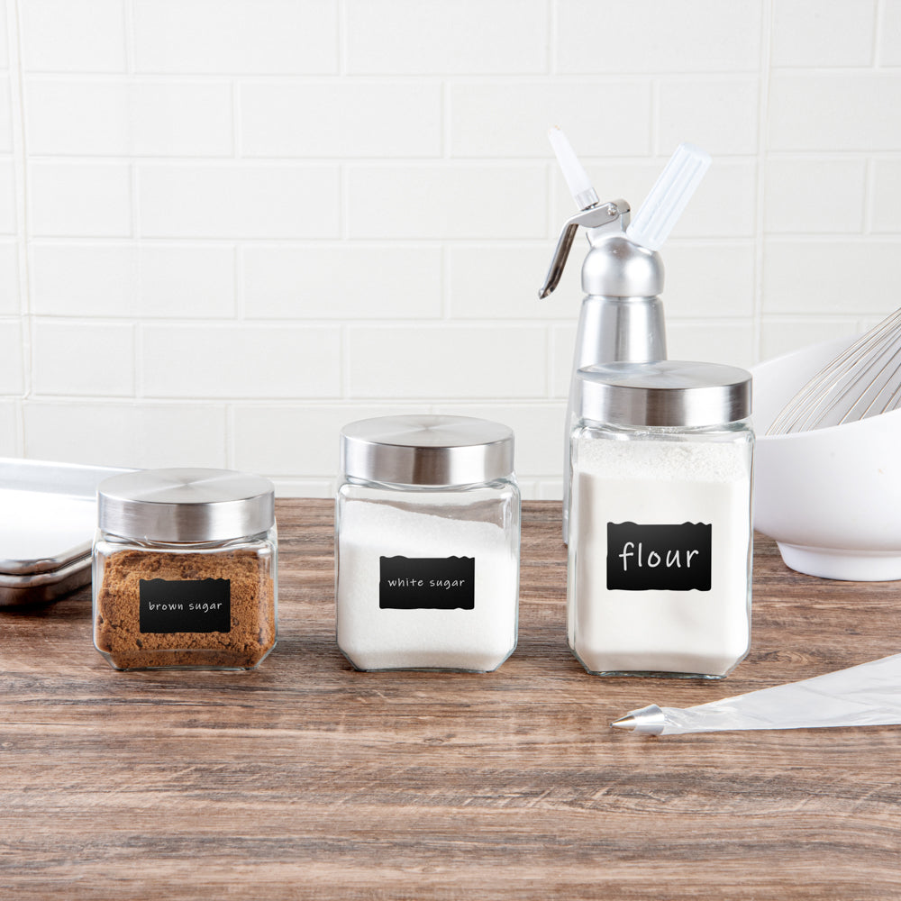 Vetri Glass 3-Piece Storage Jar Set - with Lid, Chalkboard Label - 1 count box