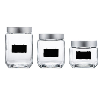 Vetri Glass 3-Piece Storage Jar Set - with Lid, Chalkboard Label - 1 count box