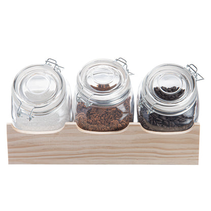 Vetri Glass 3-Piece Storage Jar Set - with Wood Holder - 1 count box