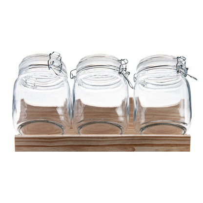 Vetri Glass 3-Piece Storage Jar Set - with Wood Holder - 1 count box