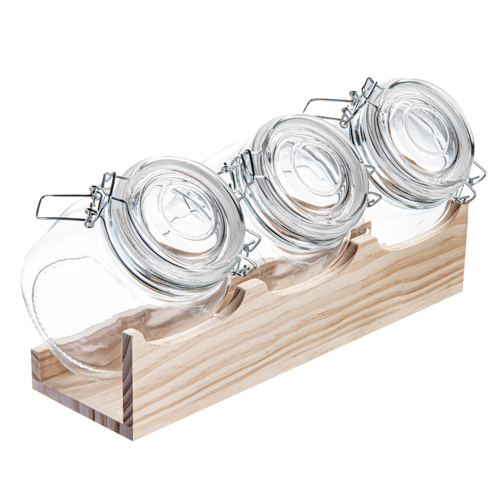 Vetri Glass 3-Piece Storage Jar Set - with Wood Holder - 1 count box
