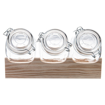 Vetri Glass 3-Piece Storage Jar Set - with Wood Holder - 1 count box