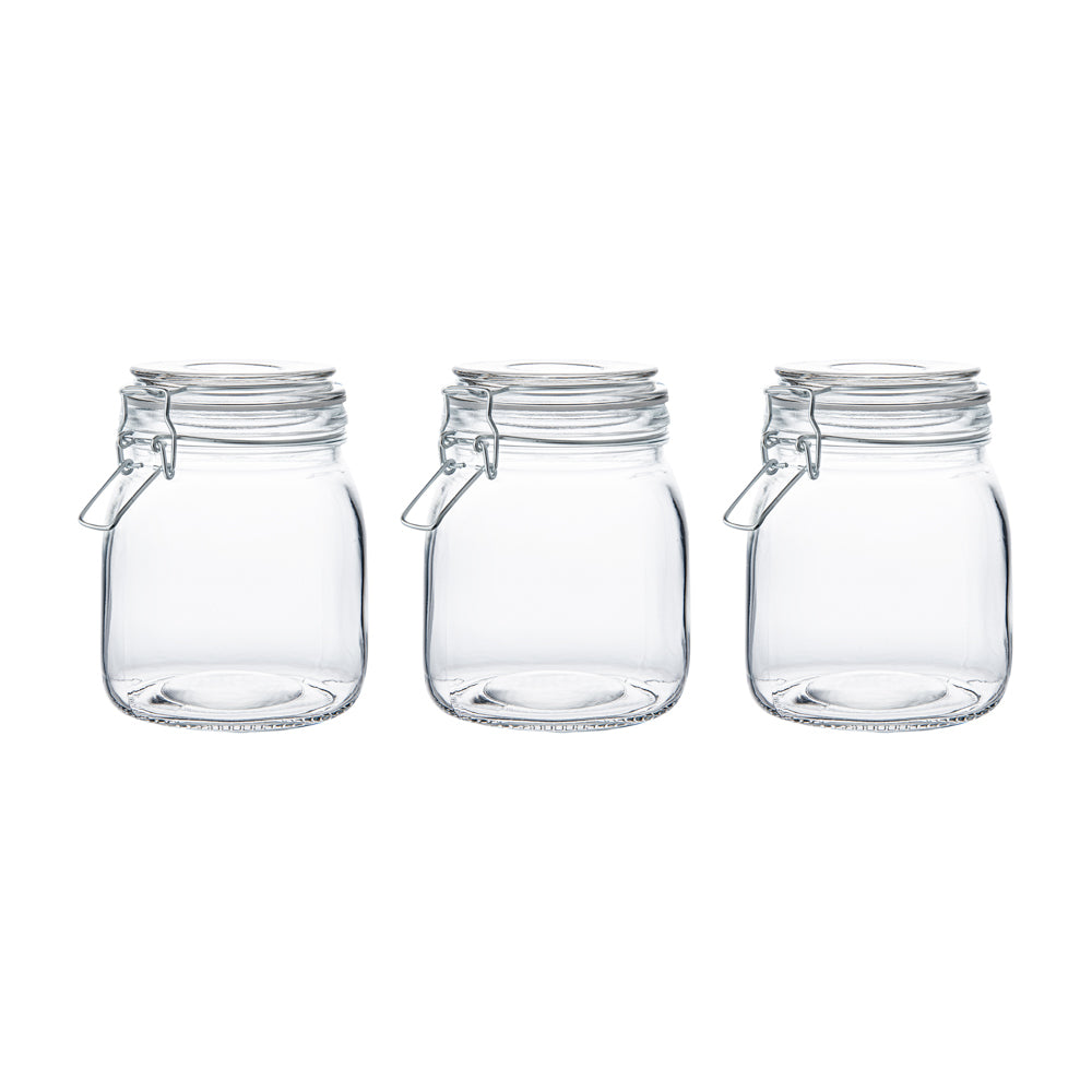 Vetri Glass 3-Piece Storage Jar Set - with Wood Holder - 1 count box