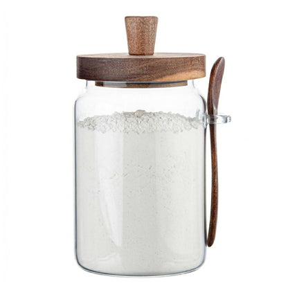 Vetri 29 oz Glass Storage Jar - with Acacia Lid and Spoon - 3 1/4" x 3 1/4" x 7 1/2" - 1 count box