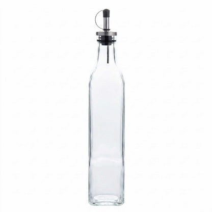 Chef 101 17 oz Glass Olive Oil Dispenser - with Stopper Spout, Funnel Kit - 2 1/4" x 2 1/4" x 12 1/2" - 1 count box