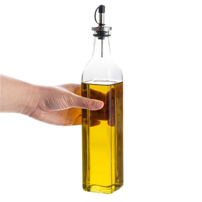 Chef 101 17 oz Glass Olive Oil Dispenser - with Stopper Spout, Funnel Kit - 2 1/4" x 2 1/4" x 12 1/2" - 1 count box