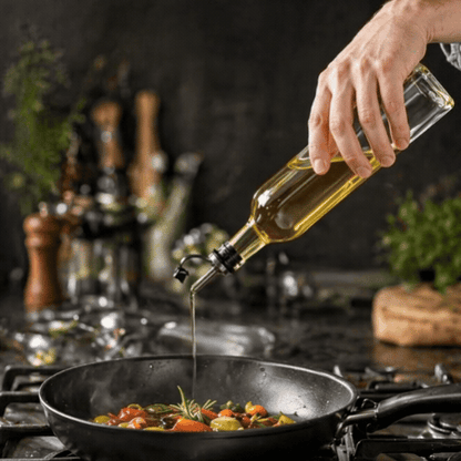 Chef 101 17 oz Glass Olive Oil Dispenser - with Stopper Spout, Funnel Kit - 2 1/4" x 2 1/4" x 12 1/2" - 1 count box