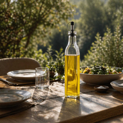 Chef 101 17 oz Glass Olive Oil Dispenser - with Stopper Spout, Funnel Kit - 2 1/4" x 2 1/4" x 12 1/2" - 1 count box
