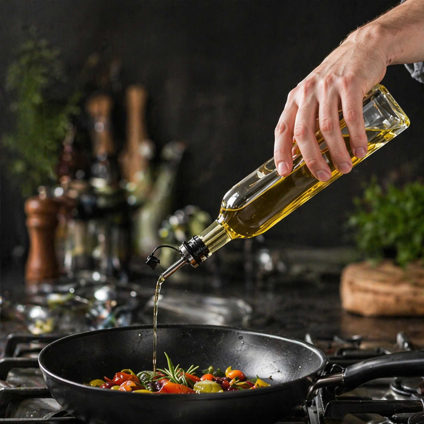 Chef 101 17 oz Glass Olive Oil Dispenser - with Stopper Spout, Funnel Kit - 2 1/4" x 2 1/4" x 12 1/2" - 1 count box