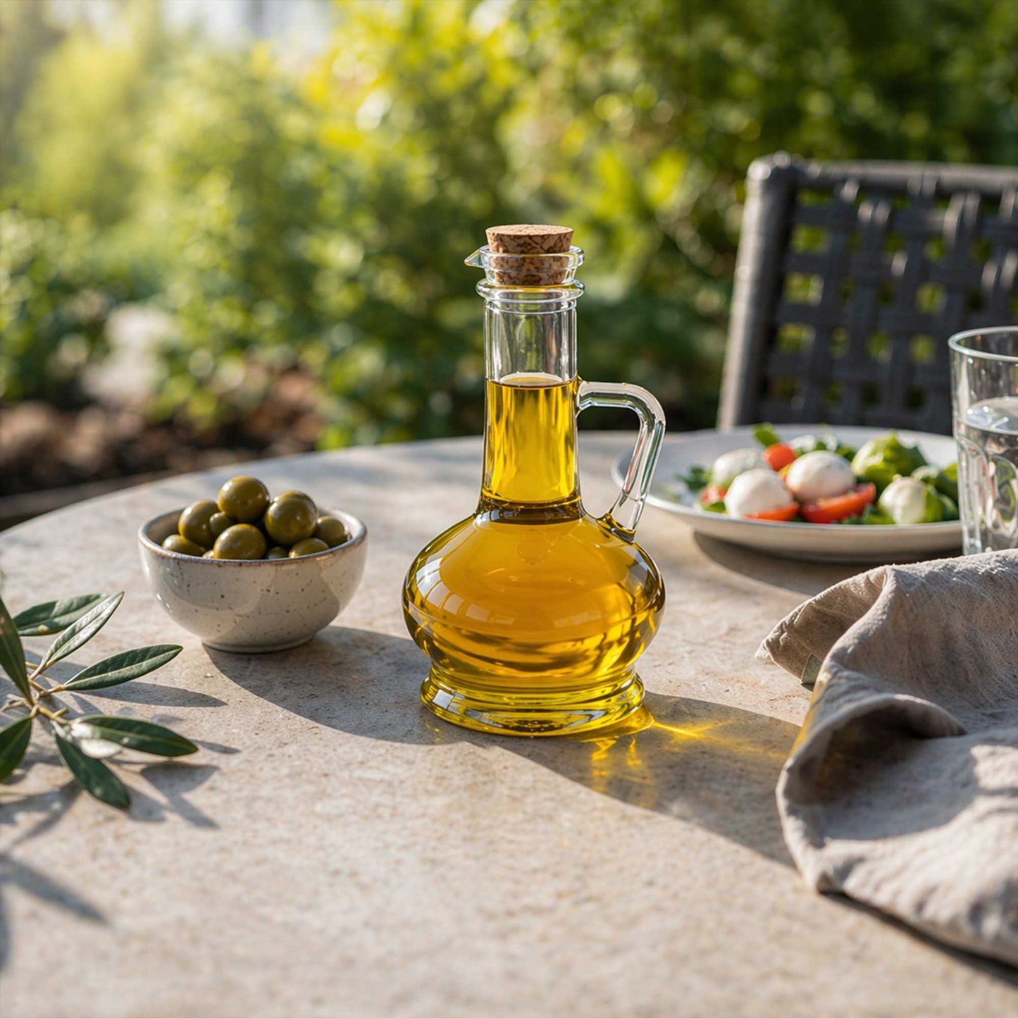 Chef 101 8 oz Glass Elegant Olive Oil Dispenser - with Cork Lid - 3 1/2" x 3 1/2" x 6 1/2" - 1 count box