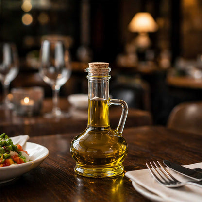 Chef 101 8 oz Glass Elegant Olive Oil Dispenser - with Cork Lid - 3 1/2" x 3 1/2" x 6 1/2" - 1 count box
