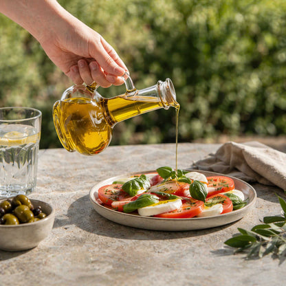 Chef 101 8 oz Glass Elegant Olive Oil Dispenser - with Cork Lid - 3 1/2" x 3 1/2" x 6 1/2" - 1 count box