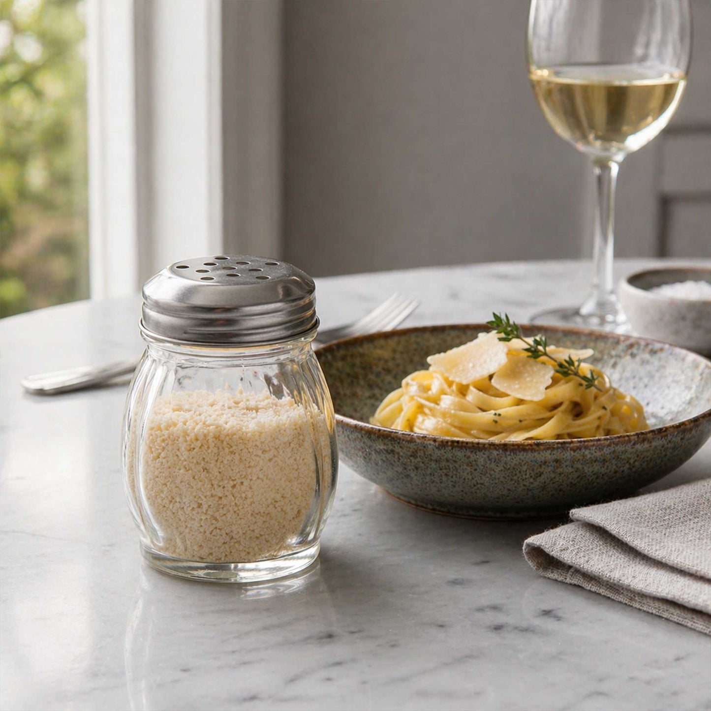 Chef 101 6 oz Glass Cheese Shaker - with Perforated Lid - 2 1/2" x 2 1/2" x 3 1/4" - 1 count box