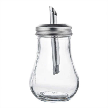 Chef 101 6 oz Glass Sauce / Sugar Pourer - with Spout Lid - 2 3/4" x 2 3/4" x 5 1/4" - 1 count box