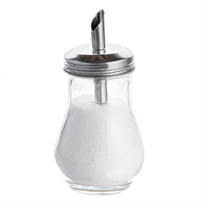Chef 101 6 oz Glass Sauce / Sugar Pourer - with Spout Lid - 2 3/4" x 2 3/4" x 5 1/4" - 1 count box