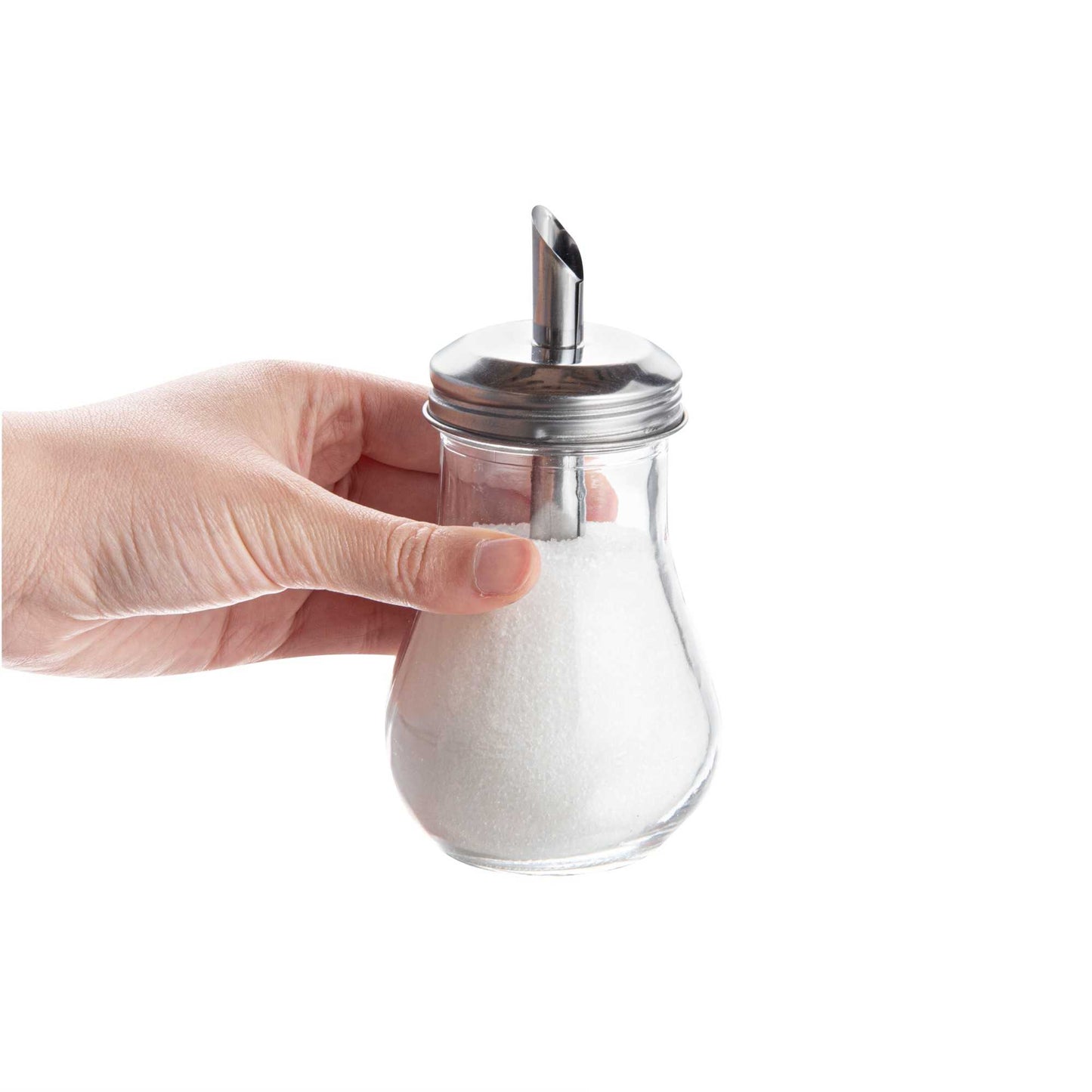 Chef 101 6 oz Glass Sauce / Sugar Pourer - with Spout Lid - 2 3/4" x 2 3/4" x 5 1/4" - 1 count box