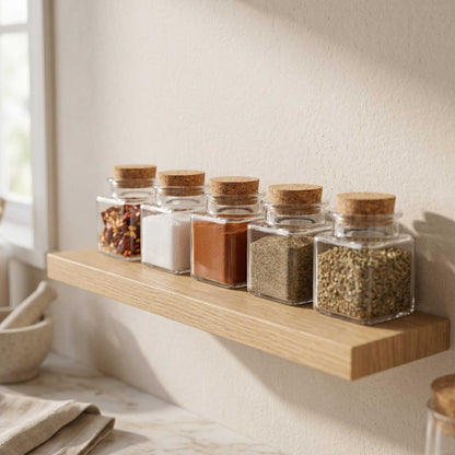 Chef 101 2 oz Square Clear Glass Herb Storage Jar - with Cork Lid - 1 1/2" x 1 1/2" x 2" - 10 count box