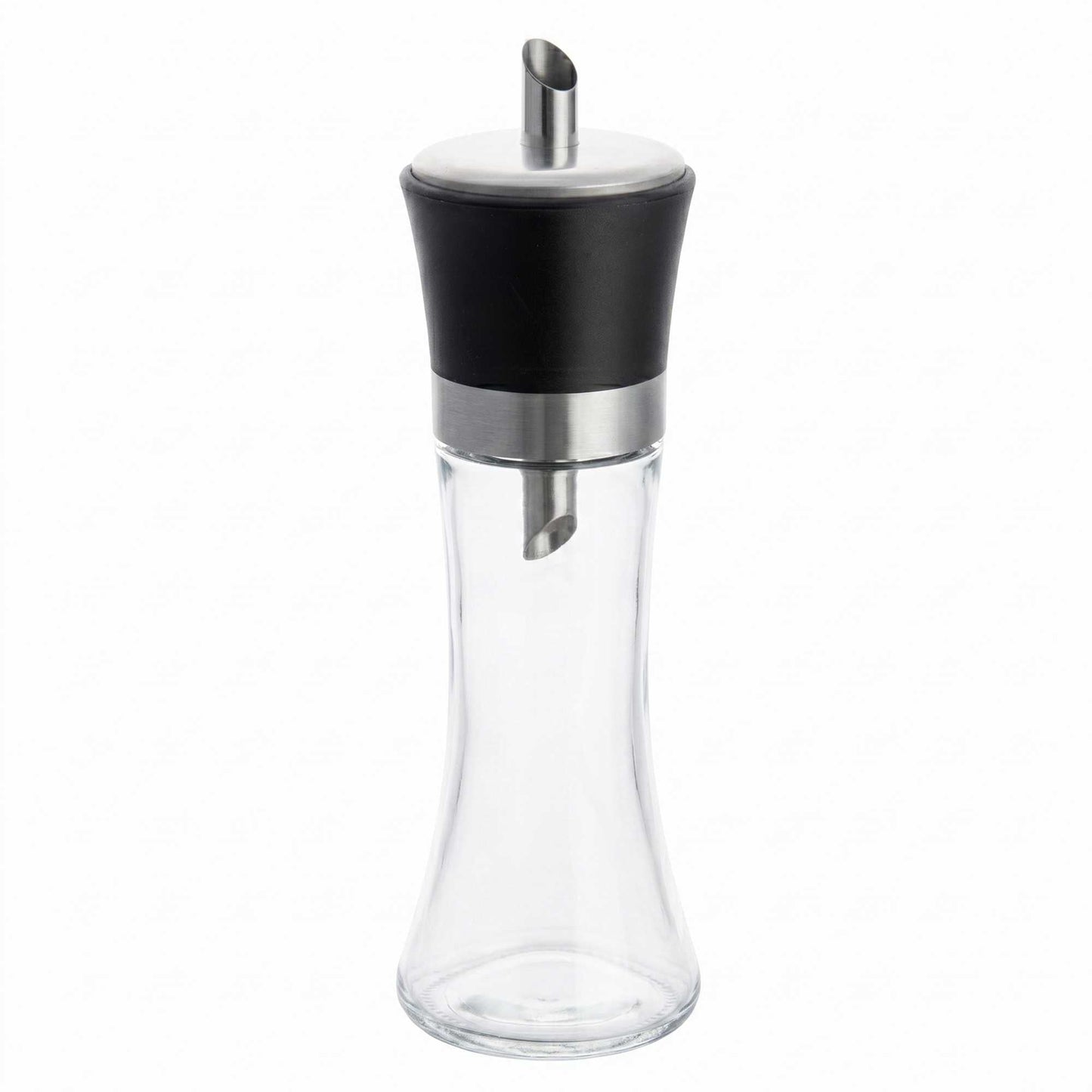 Vetri 6 oz Glass Sugar Dispenser - with Pouring Spout, Black Lid - 1 3/4" x 1 3/4" x 5 3/4" - 1 count box