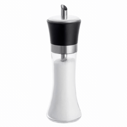 Vetri 6 oz Glass Sugar Dispenser - with Pouring Spout, Black Lid - 1 3/4" x 1 3/4" x 5 3/4" - 1 count box