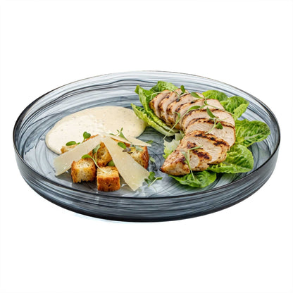 Vetri Round Black Glass Alabaster Plate - 11" x 11" x 1 1/4" - 6 count box
