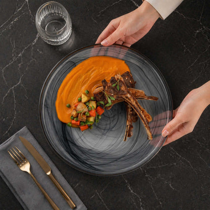 Vetri Round Black Glass Alabaster Plate - 11" x 11" x 1 1/4" - 6 count box