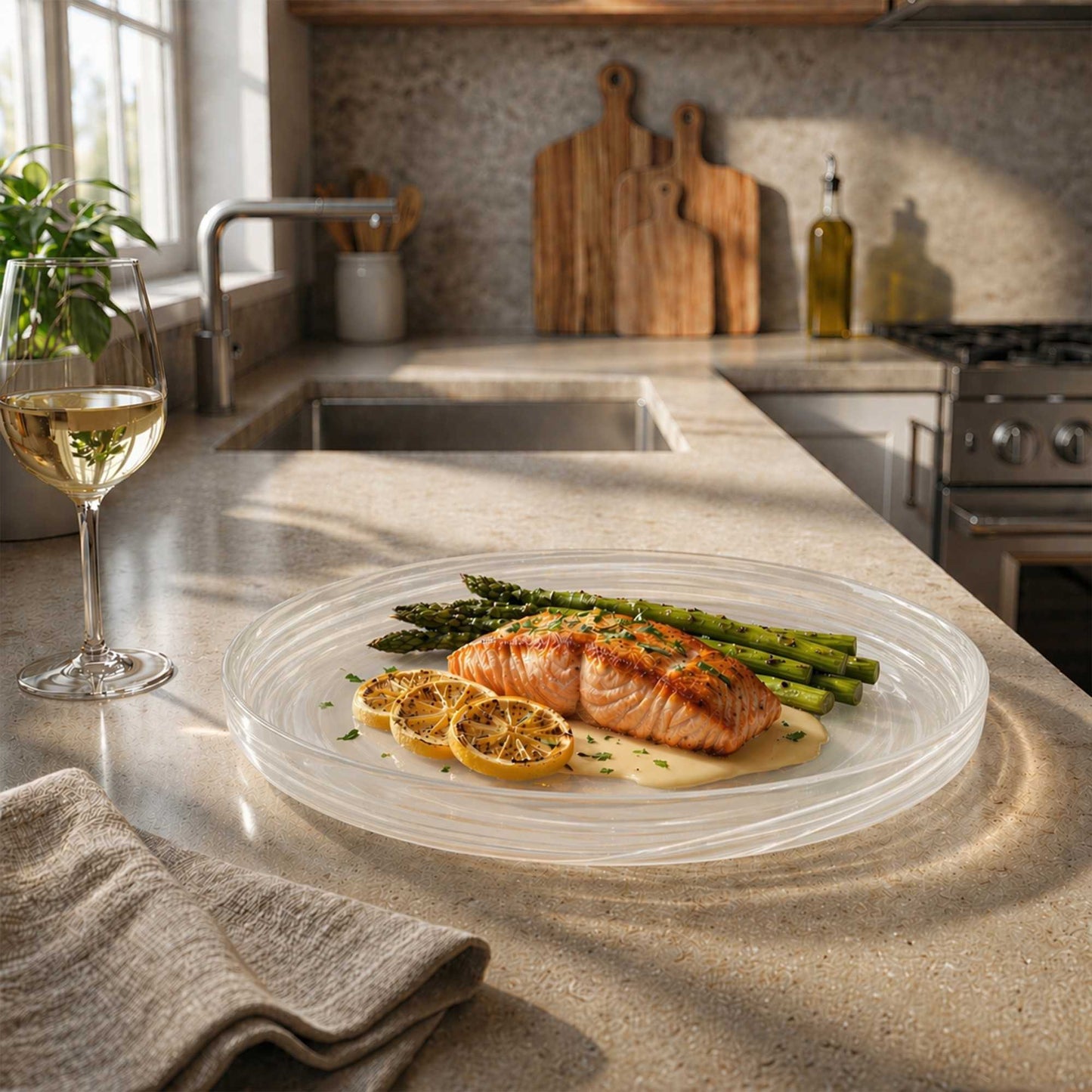 Vetri Round White Glass Alabaster Plate - 13" x 13" x 1 1/2" - 6 count box