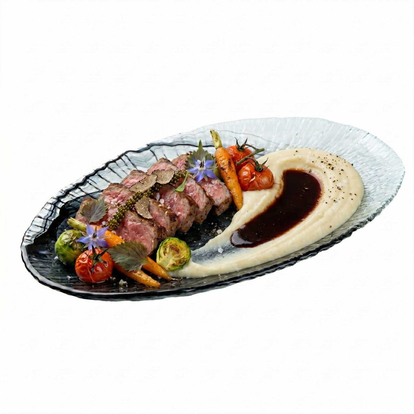 Vetri Oval Black Glass Focus Serving Plate - 15" x 9 3/4" x 1 1/4" - 1 count box