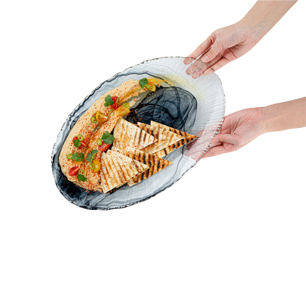 Vetri Oval Black Glass Focus Serving Plate - 15" x 9 3/4" x 1 1/4" - 6 count box