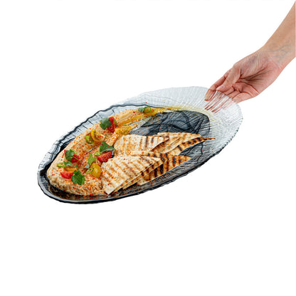 Vetri Oval Black Glass Focus Serving Plate - 15" x 9 3/4" x 1 1/4" - 6 count box